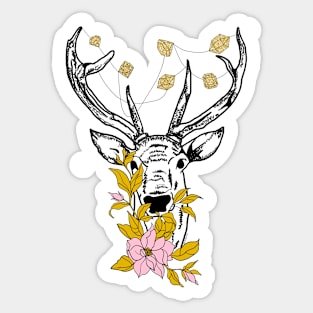 Deer with crystals and flowers Sticker